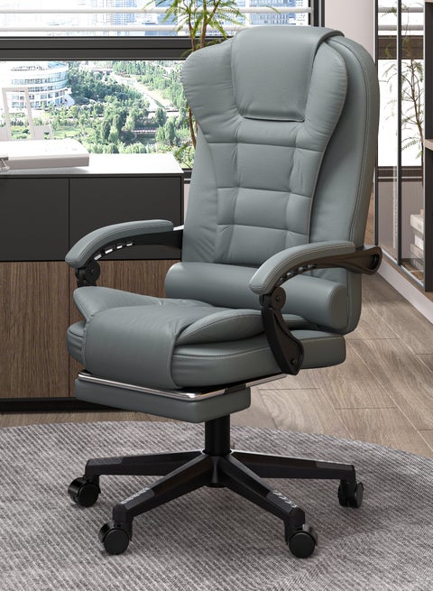 Ergonomic Office Chair, 90°-135° Reclining, Adjustable Height & 360° Swivel, High Back Executive Computer Desk Chair with Lumbar Support & Footrest, High-Density Foam（Grey）